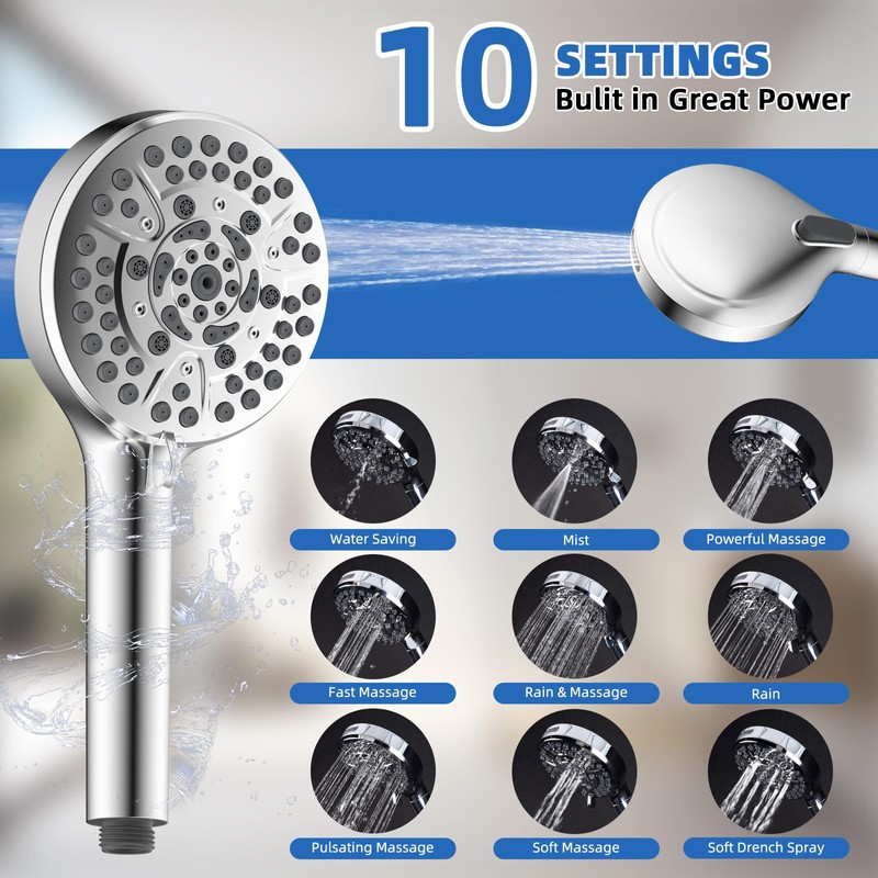 All Metal Shower Head, 10" High Pressure Rainfall/Handheld Shower Combo