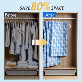 TAILI Hanging Vacuum Bags for Clothes, 4 Packs (2 Long 135 x 70 cm & 2 Short 105 x 70 cm), Vacuum Bags Clothing for Suits, Coats, Jackets, Blue Vacuum Bags Clothing