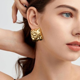 Large Statement Earrings Gold Stud Earrings Gold Hypoallergenic Stainless Steel Earrings Women's Chunky Bow Earrings Jewellery Women Gifts for Women, Gold Plated, No Gemstone