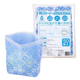 Nexta Freestanding Draining Garbage Bags for the Sink, Gomibakko Boy, Type E, Floral Blue, W x H x Bottom Gusset Approx. 9.8 x 7.1 x 4.7 inches (250 x 180 x 120 mm), No Need for Triangular Corners, Straining Bags, Pack of 50