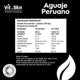 Aguaje Peruano Vit & Skn Súper Premium 60 Cápsulas | Equilibrio Hormonal 1 Realce Femenino | Piel Radiante