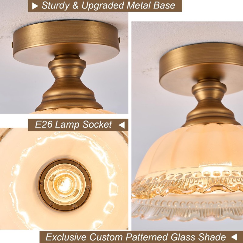 JFZANMUA 1 Light Brass Ceiling Light Fixture Vintage Close to