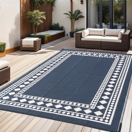 RURALITY Outdoor Rugs 5x8 Waterproof for Patios Clearance,Plastic Straw Mats for Backyard,Porch,Deck,Balcony,Black and Beige