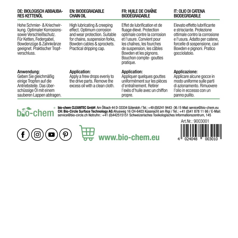 bio-chem Bicycle Chain Oil Drive Oil - 100ml Dropper Bottle