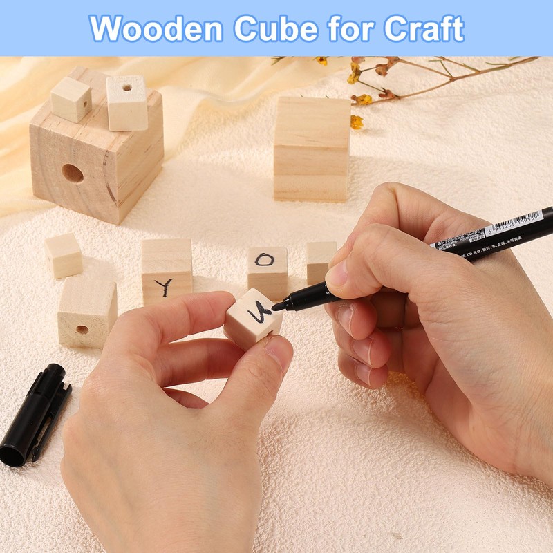 sourcing map 20Pcs Wooden Blocks with Holes, 1.6 Inch Unfinished