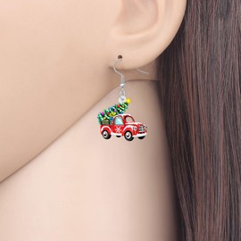 TIZURO Christmas Acrylic Cute Red Bell Vintage Pickup Truck Earrings Cartoon Sweet Santa Claus Car Dangle Novelty Jewelry For Women Xmas Charms Party Gifts (Red)