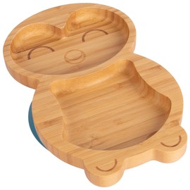 Tiny Dining Baby Plate with Suction Cup - Penguin - Navy Blue - Divided Non-Slip Bamboo Self-Feeding Baby Weaning Plate for Babies, Toddlers, Children