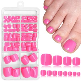 LoveOurHome 240pc Press on Toenails Women Fake Toe Nails with Glue Tabs, Hot Pink Fake Toenails Press on Toe Nails Glue on Toenails Acrylic Toe Nail Tip Artificial False Toenails for Women Girls
