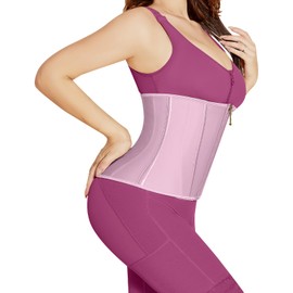 SHAPSHE Waist Trainer for Women Workout Waist Cincher Tummy Control Corset Shapewear Sports Girdle with Zipper Pink