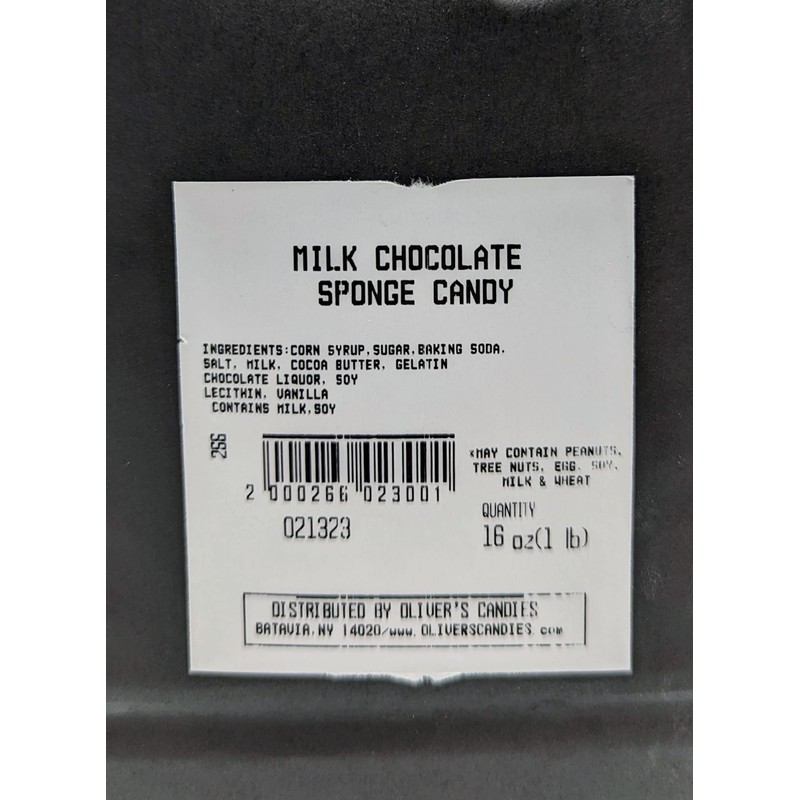 Oliver's Sponge Candy - Milk Chocolate, 1 pound