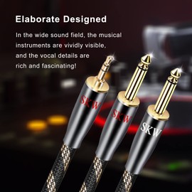 SKW 3.5mm Jack 1/8" to Dual 6.35mm 1/4" Mono Y Splitter Ultra-high Purity Copper Instrument Cable Supports for Phone, Computer, Mixer, Amplifier 16.5ft/5M