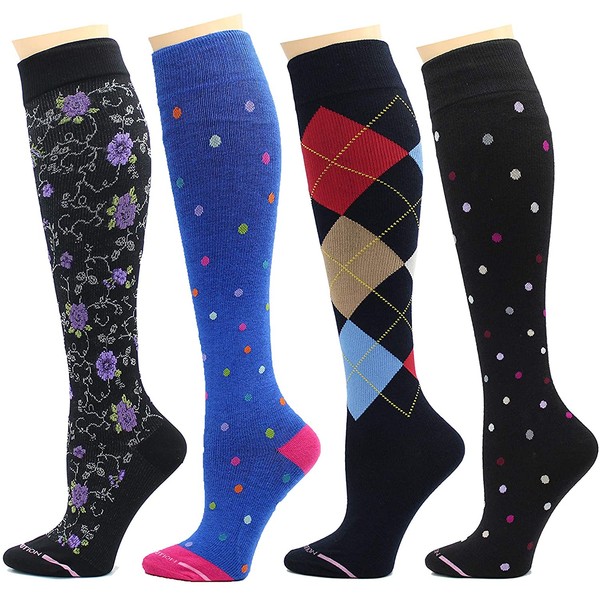 4 Pairs Dr. Motion Therapeutic Graduated Compression Women's Knee-hi Socks…
