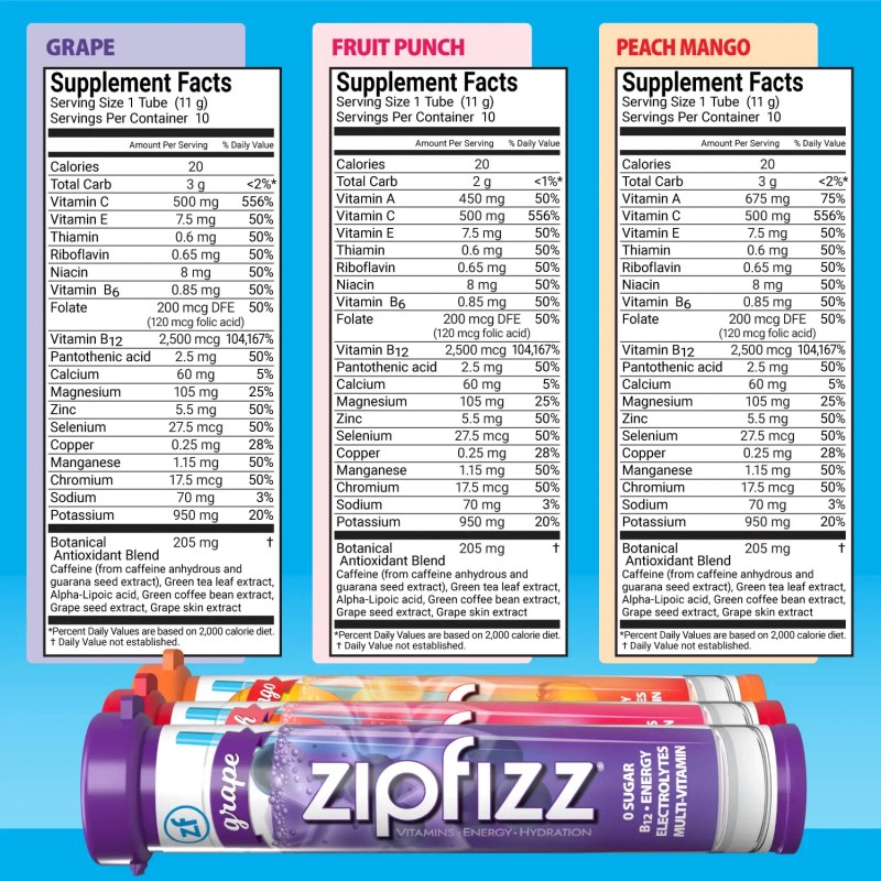 Mezcla de bebidas energéticas saludables Zipfizz, 30 tubos sabor selecto