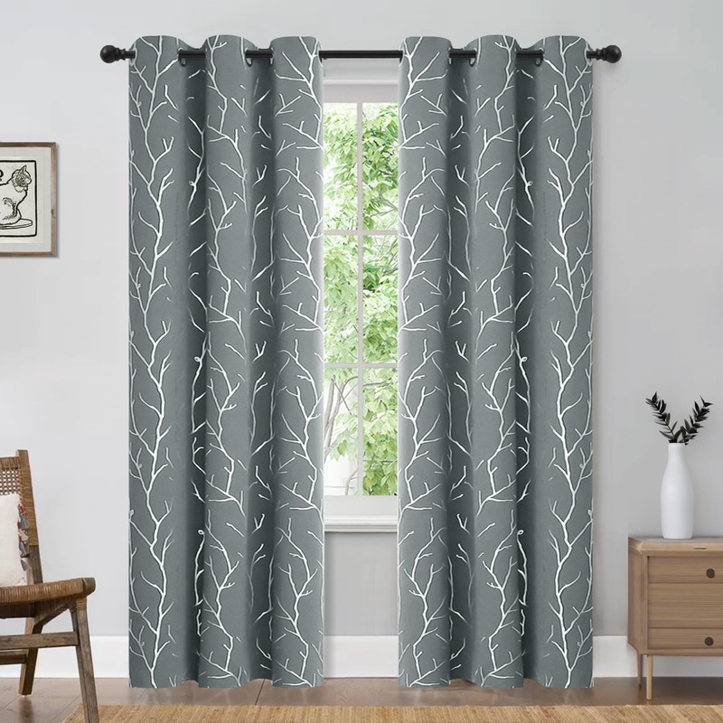 BUHUA Grey Blackout Curtain Panels, Room Darkening Curtains 96 Inches