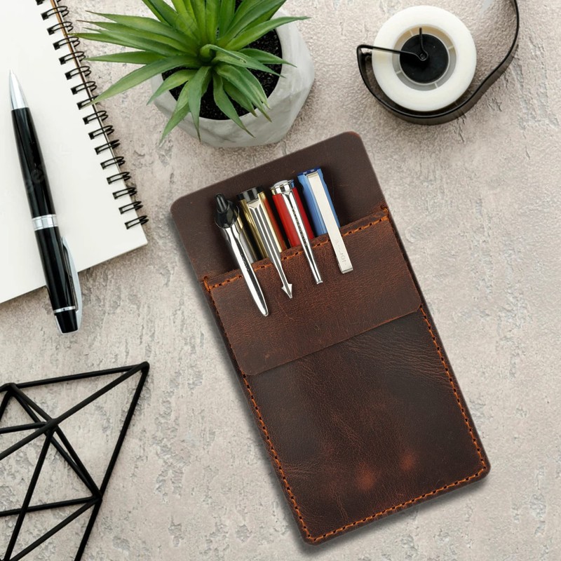 CestAntiQ Pocket Protector for Men, Full Grain Heavy Duty Leather