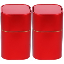 Kichvoe Tea Tin Canister with Airtight Lids, 2pcs Chinese Tea Storage Tins Empty Square Canisters Food Storage Jar for Loose Tea Coffee Bean Nuts Sugar Cereals Food Container Red