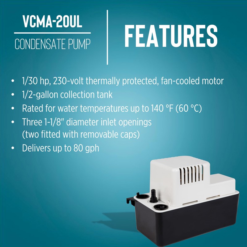 Little Giant VCMA-20UL 230 Volt, 80 GPH, 1/30 HP Automatic