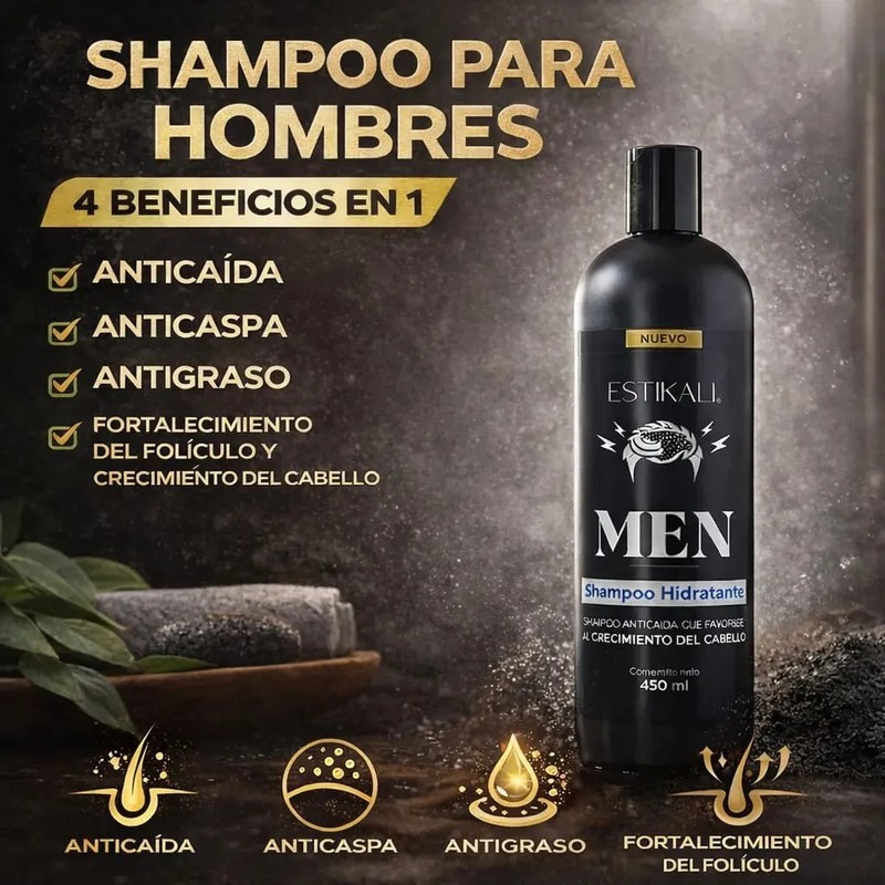 Shampoo Anticaída Anticaspa Antigraso Crecimiento De Cabello