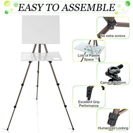 Ireer 17-65 Inch Artist Watercolor Portable Easel with Sturdy Tripod Adjustable Aluminum Metal Easel Stand with Tray Lightweight Travel Easel for Painting Canvas Kids Adults Tabletop Floor Display