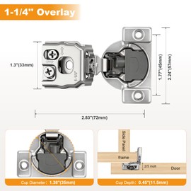 Probrico 10 Pack 5 Pair 1-1/4 inch Overlay Soft Close Cabinet Hinges Hidden Door Hinge for Kitchen Cabinet Hinges Concealed Self Closing Face Frame for Cupboard, Wardrobe, 105 Degree Opening Angel