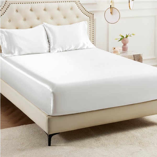 Bedsure Bedsure Satin Fitted Sheet Queen Size - Silk Bed