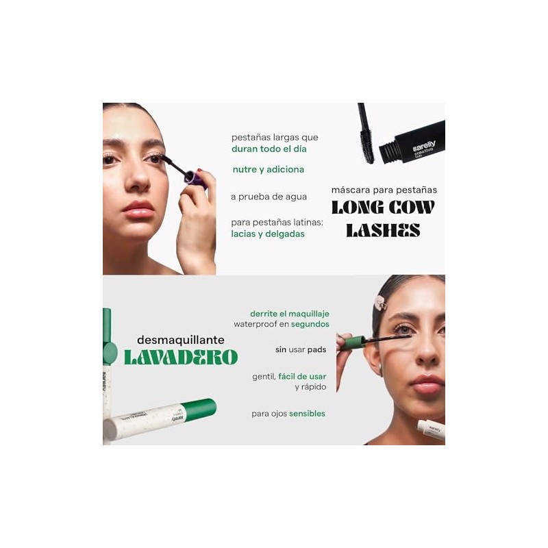 SARELLY, Kit Ojos, Máscara de Pestañas Long Cow Lashes +