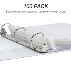 Samsill 100 Sheet Protectors, Standard Weight Clear Page Protectors for 3 Ring Binder, 1.97 MIL Thick Top Loading Document Protectors, Holds 10+ Sheets, Archival Safe/Acid Free, Box of 100