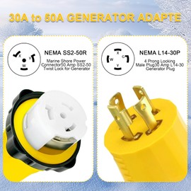 Suplevel NEMA L14-30P to SS2-50R RV Marine Power Generator Adapter, 30Amp Twist Lock Generator L14-30P Male Plug to 50Amp Marine Shore Power SS2-50R Female Plug with Locking Ring, 125V/250V