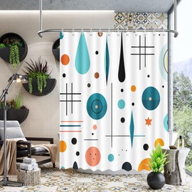 MEHOFOND Mid Century Modern Shower Curtain Minimalist Geometric Polka Dot Bathroom Curtain Vintage Boho Abstract 1950s 60s Home Bathtub Decor Fabric Waterproof Bath Curtain with Hooks 72x72 Inch