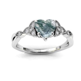 Luyona Natural Moss Agate Ring 925 Sterling Silver Green Moss Agate Ring Promise Ring Engagement Wedding Jewelry for Women-m7