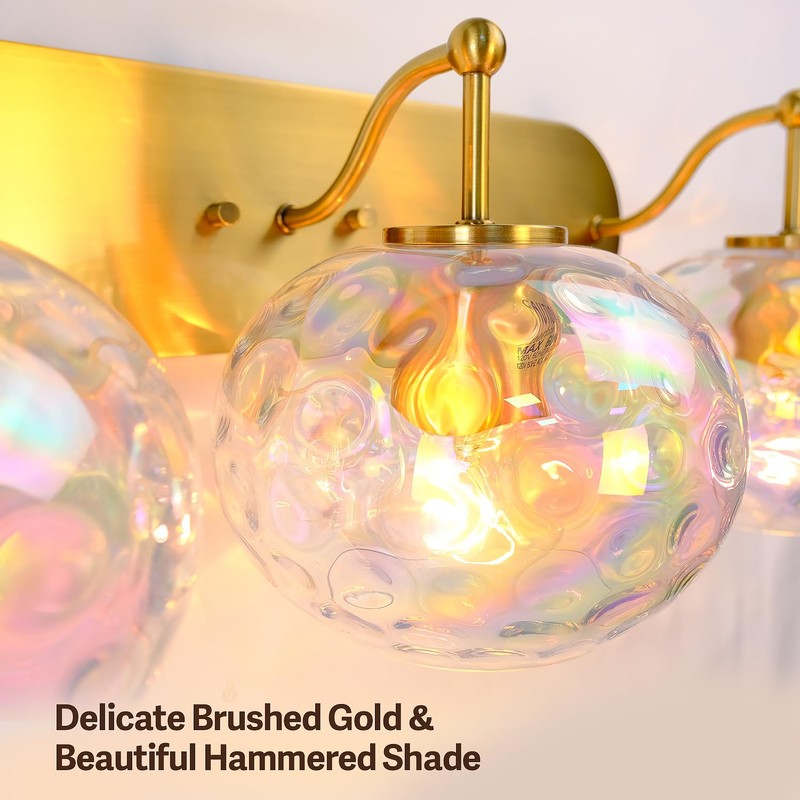 Wrlmfy 23" Brushed Gold Vanity Light Stained Hammered Glass Wall