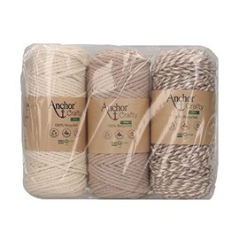 Anchor Crafty Fine Macrame Cord Selection Pack. 3 x 250g Twisted 3mm. Assortment: Natural Mix