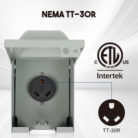 30 AMP Outdoor Power Outlet Box, 125 Volt NEMA TT-30R RV Electrical Receptacle, Anti-Theft Lockable Power Panel, Predrilled Socket Box for Travel Trailer, RV, EV, Generator, Welder, ETL Listed