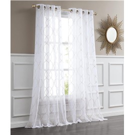 Dainty Home Champagne Contemporary 3D Textured Curtains – 54x84 Inches – White and Patterned Sheer Curtain with Design - Ideal Office, Living Room and Bedroom Curtains