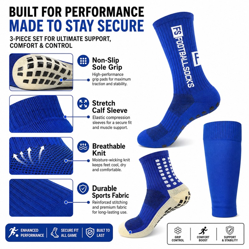 Men’s Grip Soccer Socks for Training – Non-Slip Polyester Calf