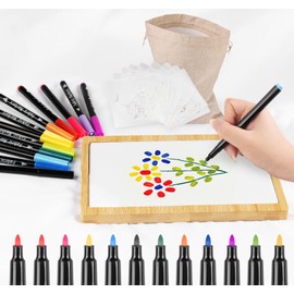 BLISSIQUEE Faltenfreies Hilfswerkzeug mit 12 Textilstifte Waschmaschinenfest für Textilmalerei - Bemalen Zubehör Anti-Rutschmit 10 Schablonen - Ideal für T-Shirts, Stofftaschen und DIY Basteln