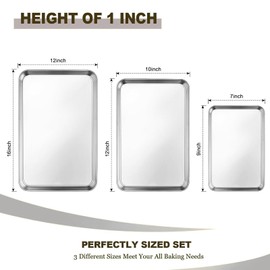 Set of 3 Baking Sheet, Stainless Steel Cookie Sheet Baking Sheet Pan, 9/12/16 Inch Cookie Tray Pans for Baking, Non Toxic & Easy Clean