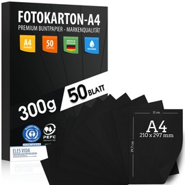 50 Sheets Black Craft Card 300 g/m² - Premium Paper Jet Black - DIN A4 - 21 x 29.7 cm - Photographers Black Blank for Photography, Presentations, Crafts, Photo Cardboard, Made in Germany