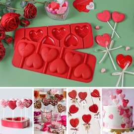 Webake Heart Lollipop Molds 6 Holes Heart Shaped Chocolate Candy Sucker Molds with Lollipop Sticks, Great for Chocolate, Candy, Cake Pop, Cake Decorations, Pack of 2