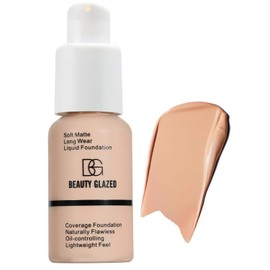 Beauty Glazed Soft Matte Silky Full Coverage Liquid Foundation, Multi-Use Buildable Foundation Lightweight Feel Oil Control Longwear Naturally Flawless Coverage Foundation (103 Warm Peach)