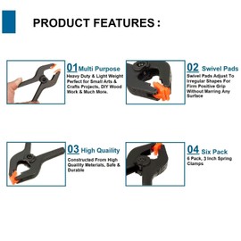 4 Pcs 3" 7.6cm Plastic Spring Clamps Extra Strength and Grip Clips Textured Handles Ideal for DIY Projects, Tarpaulin, Garden, Market Stall, Background Muslin, Canvas Paper, Photo Studios, Arts Crafts