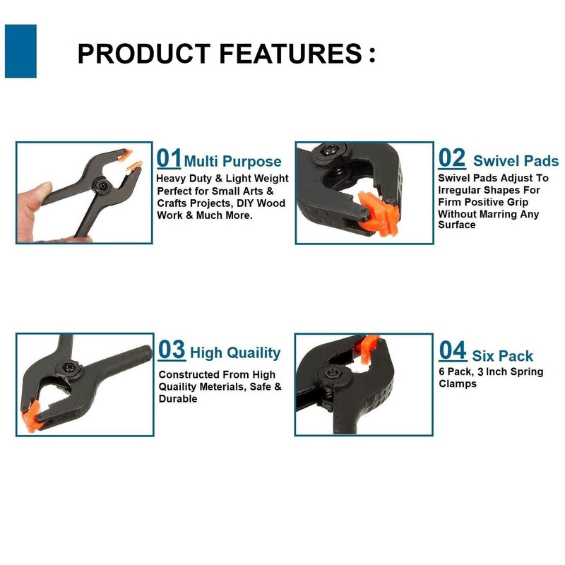 4 Pcs 3" 7.6cm Plastic Spring Clamps Extra Strength and