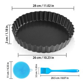 Czwander Quicheform 28 cm, Tarteform mit Hebeboden, Backform Rund, Abnehmbare Kuchenform, mit einer Runden Reinigungsbürste und einer Backbürste