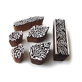 Leaf and Floral Pattern Wooden Blocks for Printing (Set of 6)