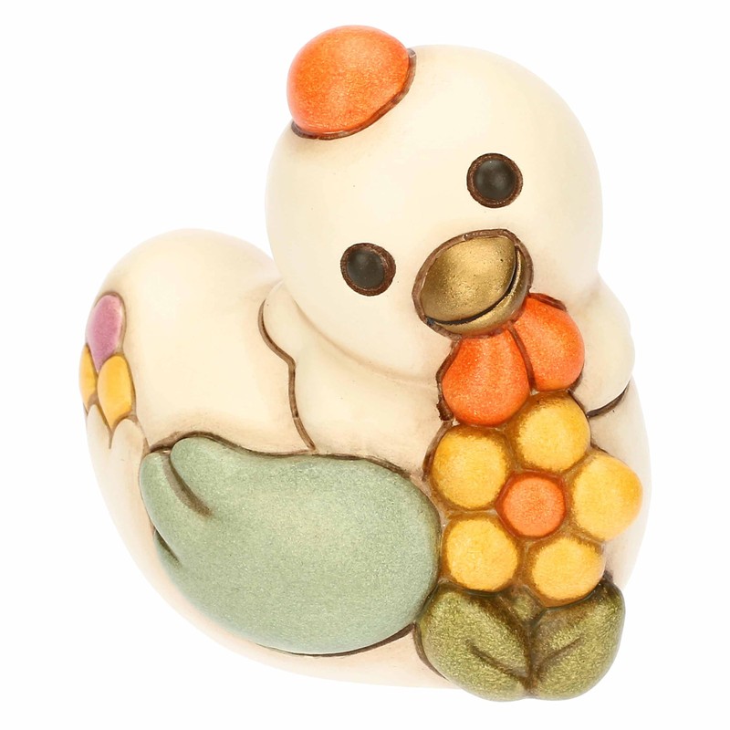 THUN, Gallina Ester con Fiore in Ceramica Decorata a Mano,