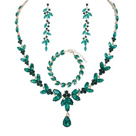 BiBeary Jewellery Set Bridal Women's Leaf Flower Wedding Statement Necklace Long Earrings Set Party Prom, Zirconia