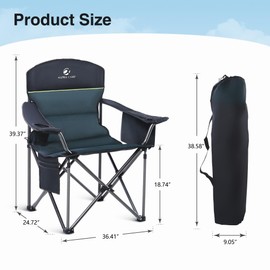 HIGH POINT SPORTS Camping Folding Chair, Heavy Duty Oversized Portable Outdoor Chair, Foldable Camp Chair with Cup Holder and Cooler Bag Support 450 LBS, Green…