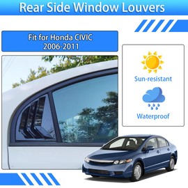 XYHGM for Honda Civic 8th Gen 2006 2007 2008 2009 2010 2011 Window Louvers Rear Side Window Louvers Air Vent Scoop Shades Cover Blinds Trim Exterior Accessories 2PCS(Bright Pitch Black)