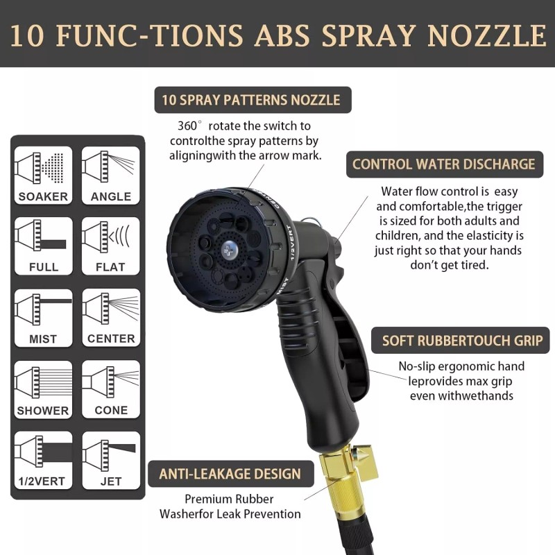 Garden 100ft Expandable Rubber Garden Hose 10-Function Spray Nozzle Lightweigh