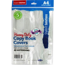 Premier Stationery Student Solutions Clear Book Sleeve, Ideal for School Supplies, Office Stationary, A4 Reusable Book Sleeve, Wipes Clean, Easy to Apply (Pack of 5)